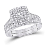 10kt White Gold Round Diamond Halo Bridal Wedding Ring Band Set 1/2 Cttw