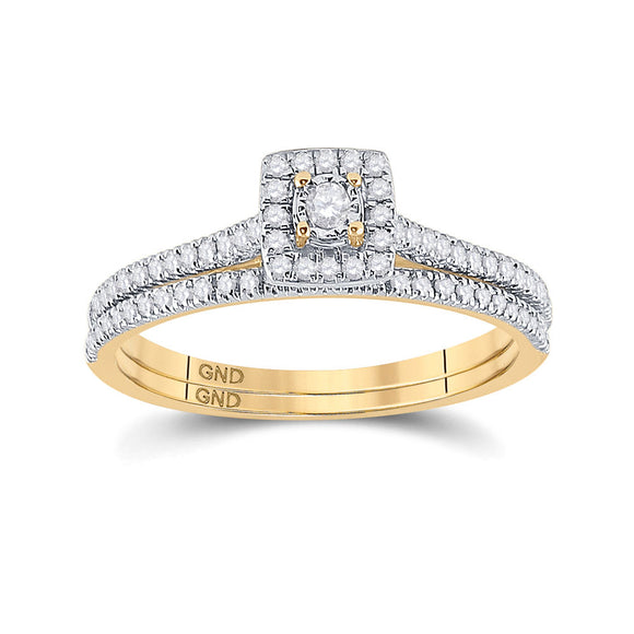 10kt Yellow Gold Round Diamond Halo Bridal Wedding Ring Band Set 1/4 Cttw