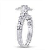 10kt White Gold Round Diamond Halo Bridal Wedding Ring Band Set 1/4 Cttw