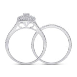 10kt White Gold Round Diamond Halo Bridal Wedding Ring Band Set 1/4 Cttw