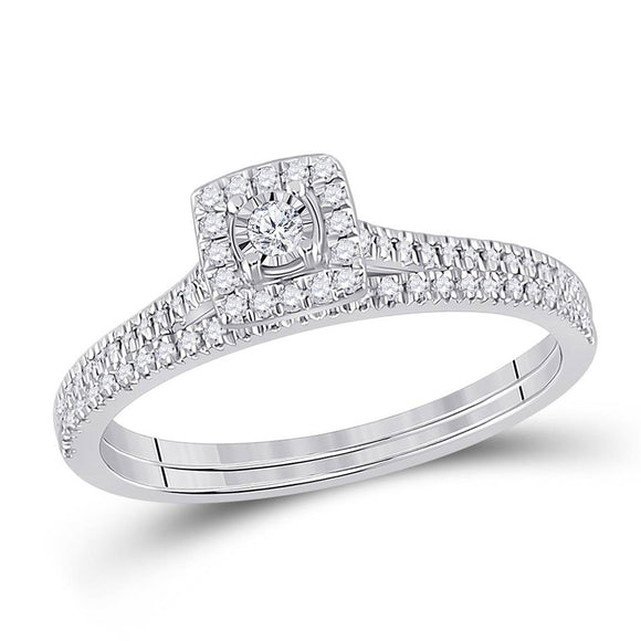 10kt White Gold Round Diamond Halo Bridal Wedding Ring Band Set 1/4 Cttw