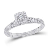 10kt White Gold Round Diamond Halo Bridal Wedding Ring Band Set 1/4 Cttw