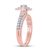 10kt Rose Gold Round Diamond Halo Bridal Wedding Ring Band Set 1/4 Cttw