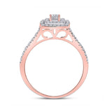 10kt Rose Gold Round Diamond Halo Bridal Wedding Ring Band Set 1/4 Cttw