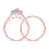 10kt Rose Gold Round Diamond Halo Bridal Wedding Ring Band Set 1/4 Cttw