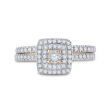 10kt Yellow Gold Round Diamond Halo Bridal Wedding Ring Band Set 1/2 Cttw
