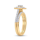 10kt Yellow Gold Round Diamond Halo Bridal Wedding Ring Band Set 1/2 Cttw