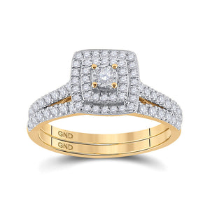 10kt Yellow Gold Round Diamond Halo Bridal Wedding Ring Band Set 1/2 Cttw