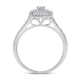 10kt White Gold Round Diamond Halo Bridal Wedding Ring Band Set 1/2 Cttw