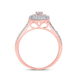 10kt Rose Gold Round Diamond Halo Bridal Wedding Ring Band Set 1/2 Cttw