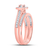 10kt Rose Gold Round Diamond Halo Bridal Wedding Ring Band Set 1/2 Cttw