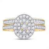 10kt Yellow Gold Round Diamond Oval Bridal Wedding Ring Band Set 1/2 Cttw