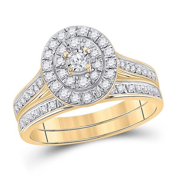 10kt Yellow Gold Round Diamond Oval Bridal Wedding Ring Band Set 1/2 Cttw