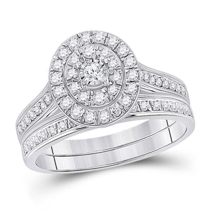 10kt White Gold Round Diamond Bridal Wedding Ring Band Set 1/2 Cttw