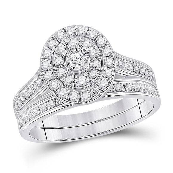 10kt White Gold Round Diamond Bridal Wedding Ring Band Set 1/2 Cttw
