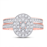 10kt Rose Gold Round Diamond Oval Bridal Wedding Ring Band Set 1/2 Cttw