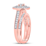 10kt Rose Gold Round Diamond Oval Bridal Wedding Ring Band Set 1/2 Cttw