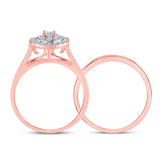 10kt Rose Gold Round Diamond Oval Bridal Wedding Ring Band Set 1/2 Cttw