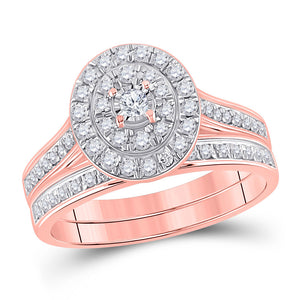 10kt Rose Gold Round Diamond Oval Bridal Wedding Ring Band Set 1/2 Cttw