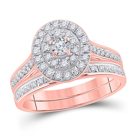 10kt Rose Gold Round Diamond Oval Bridal Wedding Ring Band Set 1/2 Cttw