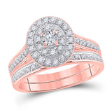 10kt Rose Gold Round Diamond Oval Bridal Wedding Ring Band Set 1/2 Cttw