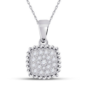 10kt White Gold Womens Round Diamond Square Pendant 1/6 Cttw
