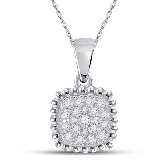 10kt White Gold Womens Round Diamond Square Pendant 1/6 Cttw