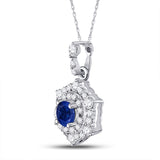 14kt White Gold Womens Round Blue Sapphire Diamond Fashion Pendant 5/8 Cttw