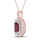 14kt Rose Gold Womens Emerald Ruby Diamond Halo Pendant 7/8 Cttw