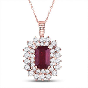 14kt Rose Gold Womens Emerald Ruby Diamond Halo Pendant 7/8 Cttw