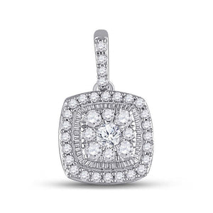 14kt White Gold Womens Round Diamond Square Pendant 1/4 Cttw