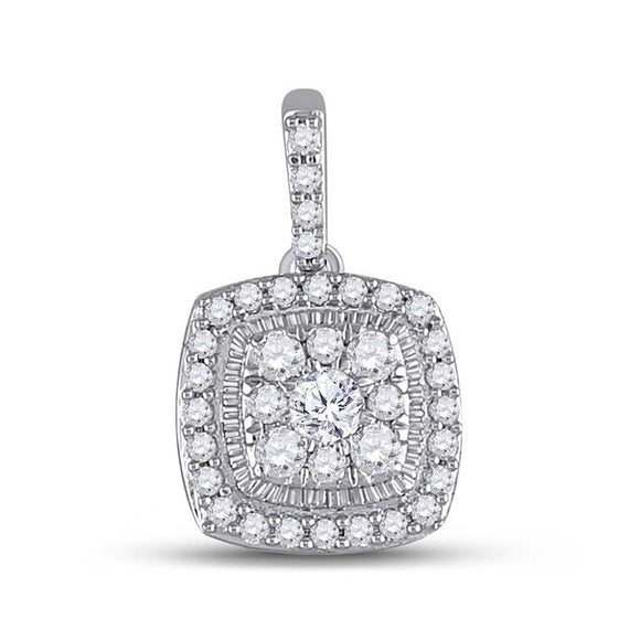 14kt White Gold Womens Round Diamond Square Pendant 1/4 Cttw