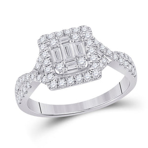 14kt White Gold Womens Baguette Diamond Square Ring 5/8 Cttw