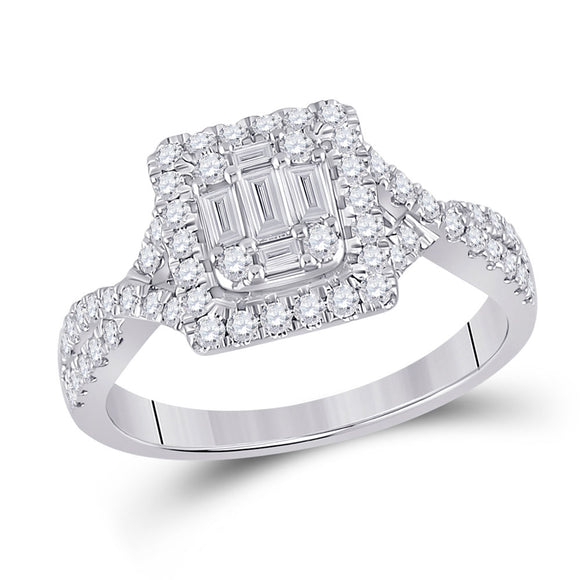 14kt White Gold Womens Baguette Diamond Square Ring 5/8 Cttw