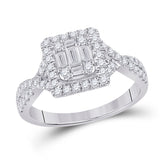 14kt White Gold Womens Baguette Diamond Square Ring 5/8 Cttw