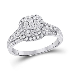 14kt White Gold Womens Baguette Diamond Square Cluster Ring 3/4 Cttw