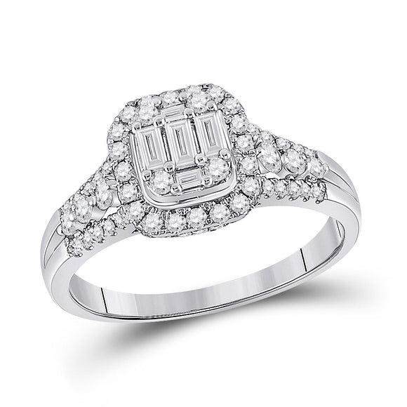 14kt White Gold Womens Baguette Diamond Square Cluster Ring 3/4 Cttw
