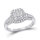 14kt White Gold Womens Baguette Diamond Square Cluster Ring 3/4 Cttw