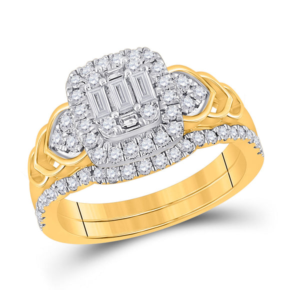 14kt Yellow Gold Baguette Diamond Bridal Wedding Ring Band Set 3/4 Cttw