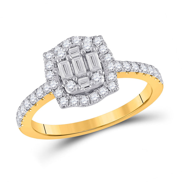 14kt Yellow Gold Womens Baguette Diamond Cluster Ring 5/8 Cttw