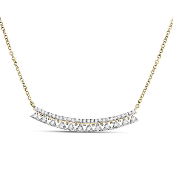14kt Yellow Gold Womens Round Diamond Curved Bar Necklace 1/2 Cttw