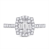 14kt White Gold Womens Baguette Diamond Cluster Ring 5/8 Cttw