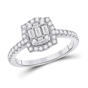 14kt White Gold Womens Baguette Diamond Cluster Ring 5/8 Cttw