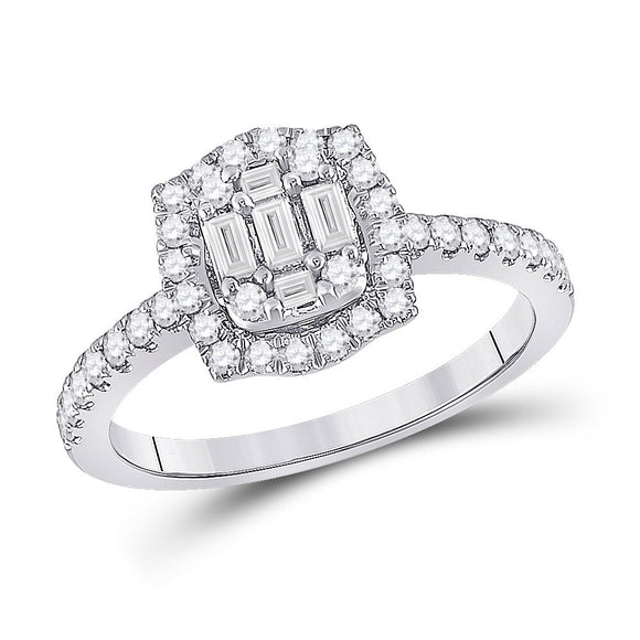 14kt White Gold Womens Baguette Diamond Cluster Ring 5/8 Cttw