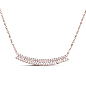 14kt Rose Gold Womens Round Diamond Curved Bar Necklace 1/2 Cttw