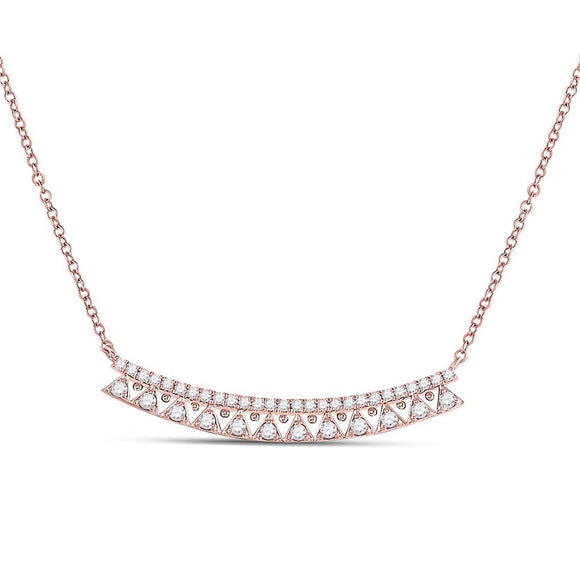14kt Rose Gold Womens Round Diamond Curved Bar Necklace 1/2 Cttw