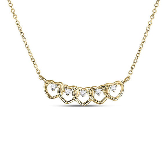 14kt Yellow Gold Womens Round Diamond Heart Necklace 1/20 Cttw