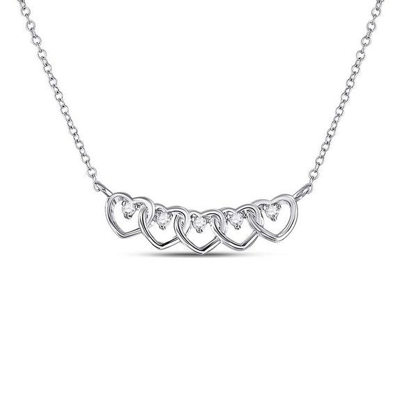 14kt White Gold Womens Round Diamond Heart Necklace 1/20 Cttw