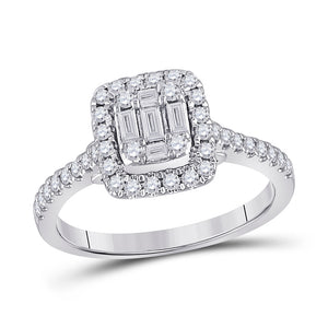 14kt White Gold Womens Baguette Diamond Square Ring 1/2 Cttw