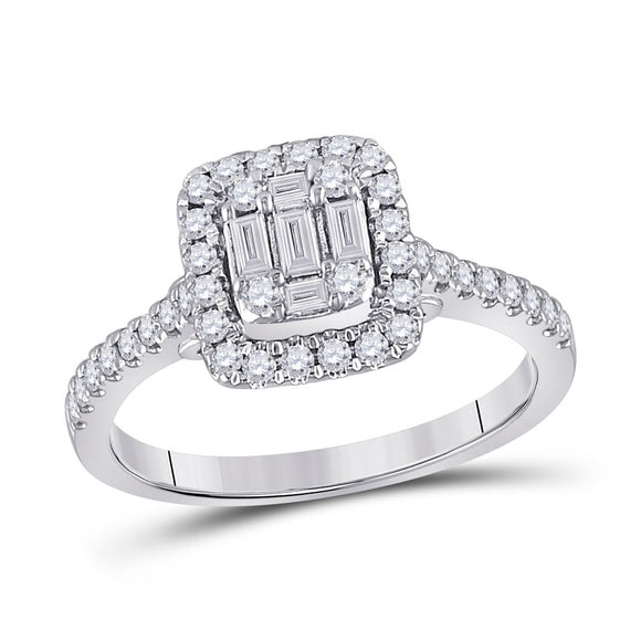 14kt White Gold Womens Baguette Diamond Square Ring 1/2 Cttw